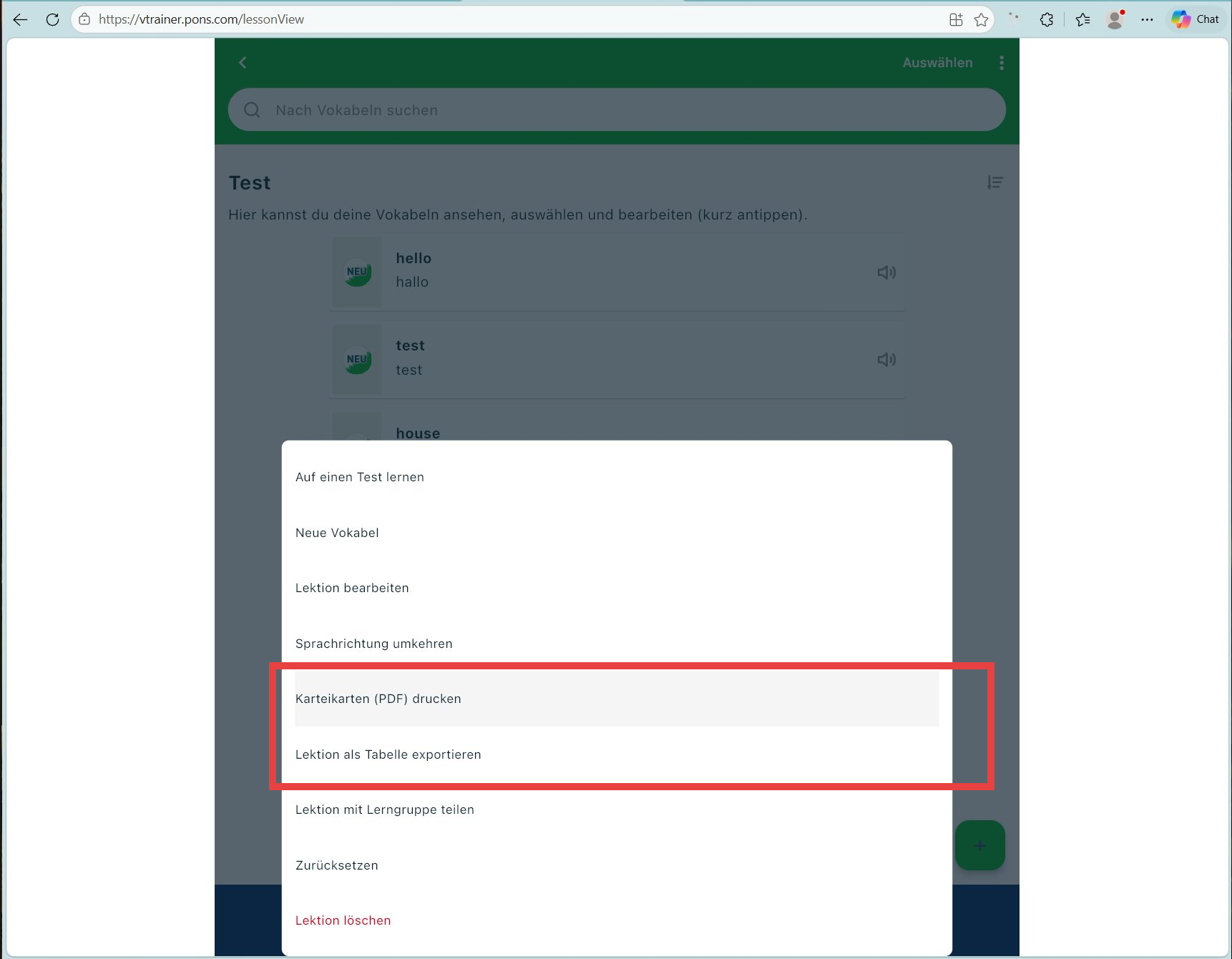 Choose export format